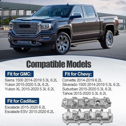 12623927 12623926 Right&Left Aluminum Engine Valve Cover Set Compatible with Chevy Silverado 1500 2014-2019, Suburban 2015-2020, fits for Gmc sierra 1500 2014-2019 5.3L 6.2L,12727455 in Saudi Arabia