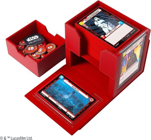 Gamegenic Star Wars Unlimited DECK POD - ارفع مستوى تجربة الألعاب الخاصة بك! صندوق سطح فاخر، يحمل 60 بطاقة بأكمام مزدوجة، مصمم لـ Star Wars Unlimited TCG، لون أحمر، مصنوع in Kuwait