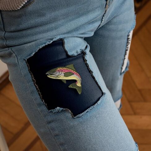 Rainbow Trout Fish Wildlife Nature Patch, Iron-on/Sew-on Badge Funny Fishing Patch Embroidered Applique Patches for Crafts, Hats, Backpacks, Jeans, Jackets, Trucker Hat, Bags, Clothing in Saudi Arabia