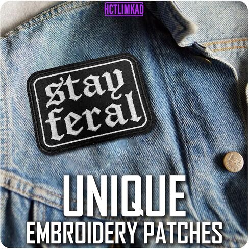 Stay Feral Bumper Hook and Loop Patch القوطية مخيف القيادة الفكاهة سيارة هوك وحلقة بقع مطرزة زين لحقائب الظهر، ويسخر الكلب، والعسكرية التكتيكية، والقبعات، والخوذات 3 بوصات in Kuwait