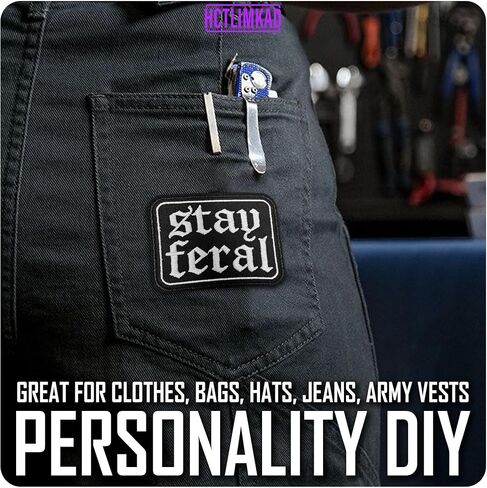 Stay Feral Bumper Hook and Loop Patch القوطية مخيف القيادة الفكاهة سيارة هوك وحلقة بقع مطرزة زين لحقائب الظهر، ويسخر الكلب، والعسكرية التكتيكية، والقبعات، والخوذات 3 بوصات in Kuwait