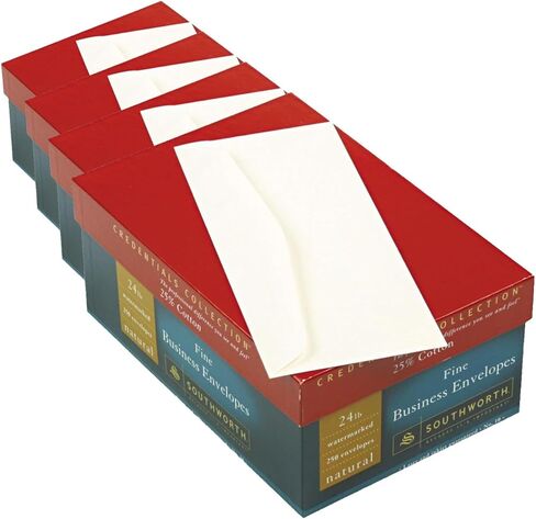 أظرف Southworth 25% قطن رقم 10، 4.125 بوصة × 9.5 بوصة، 24 رطل/90 جرام لكل متر مربع، لمسة نهائية منسوجة، أبيض، 250 قطعة - قد تختلف التعبئة (J404-10) in Kuwait