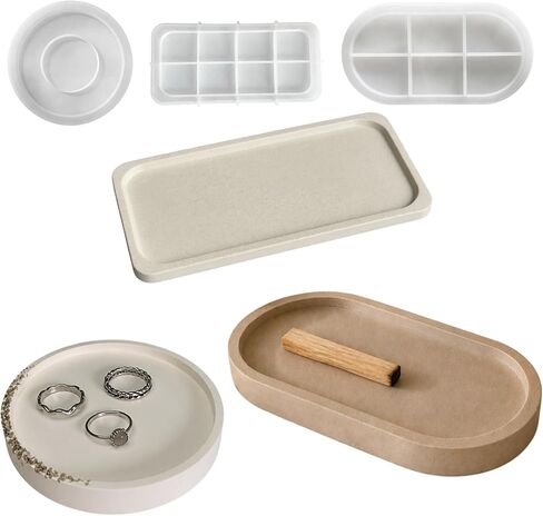 3PCS Silicone Tray Mold Set – Round & Oval Resin Molds for Plaster, Concrete & Epoxy, Jewelry Tray, Trinket Dish & Candle Holder DIY – Form Me in Saudi Arabia