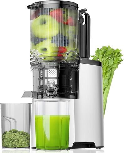 Cold Press Juicer, 5.8" Wide Feed Chute Juice Extractor Machine with 400W, High Juice Yield, Slow Masticating Juicer for Whole Vegetables & Fruits, Textured black in Saudi Arabia