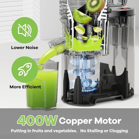 Cold Press Juicer, 5.8" Wide Feed Chute Juice Extractor Machine with 400W, High Juice Yield, Slow Masticating Juicer for Whole Vegetables & Fruits, Textured black in Saudi Arabia