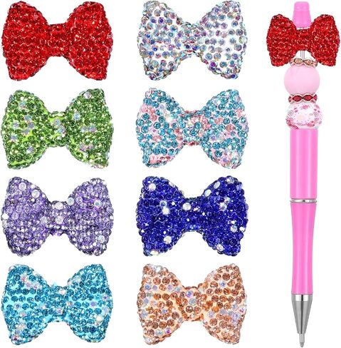 8PCS Rhinestone Bows Beads for Pens, Rhinestone Focal Bead for Crafts, Bow Rhinestones Acrylic Tassel Beads for Pen, Colorful Bowknot Bead for DIY Pens Jewelry Keychain Making Suppliers in Kuwait