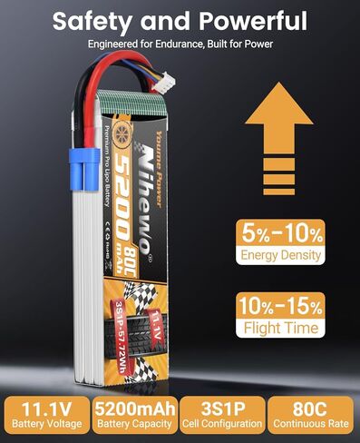 3S Lipo Battery 5200mAh 11.1V RC Battery 80C Soft Case with EC5 Connector Compatible with 1/8 1/10 RC Car Truck Truggy Boat Airplane Helicopter(2 Packs) in Kuwait
