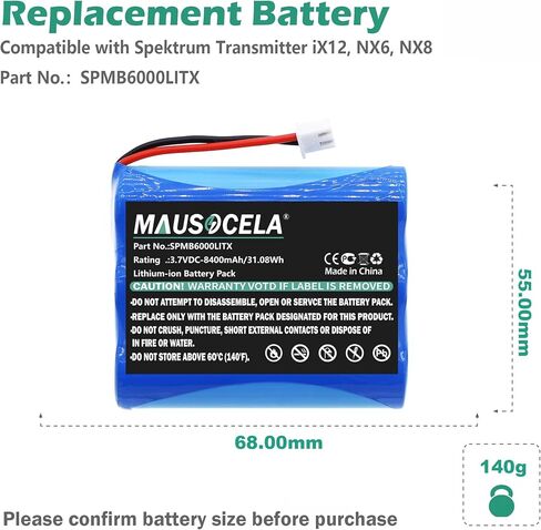 8400mAh Spektrum Transmitter Replacement Battery, Compatible with Spektrum Transmitter iX12, NX6, NX8, Part No: SPMB6000LITX in Kuwait