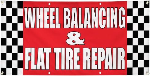 Vinyl Banner Multiple Sizes Wheel Balancing & Flat Tire Repair Body Shop A Automotive Outdoor Weatherproof Industrial Yard Signs Red 6 Grommets 36x72Inches in Kuwait