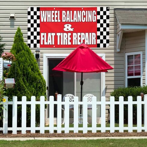 Vinyl Banner Multiple Sizes Wheel Balancing & Flat Tire Repair Body Shop A Automotive Outdoor Weatherproof Industrial Yard Signs Red 6 Grommets 36x72Inches in Kuwait