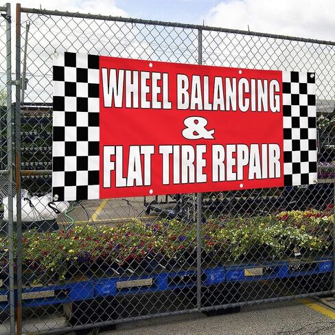 Vinyl Banner Multiple Sizes Wheel Balancing & Flat Tire Repair Body Shop A Automotive Outdoor Weatherproof Industrial Yard Signs Red 6 Grommets 36x72Inches in Kuwait