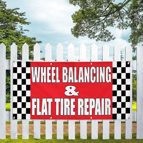 Vinyl Banner Multiple Sizes Wheel Balancing & Flat Tire Repair Body Shop A Automotive Outdoor Weatherproof Industrial Yard Signs Red 6 Grommets 36x72Inches in Kuwait
