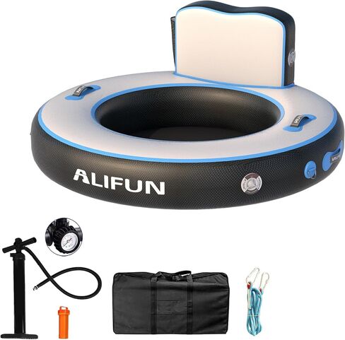 ALIFUN 3.7/8ft Inflatable Water Hammock Round Floating Ring, 6 Inches Thick Heavy Duty Inflatable Floating Dock with Manual Pump, Non-Slip Durable Floating Dock for Pool Party, Lake, River & Ocean in Saudi Arabia