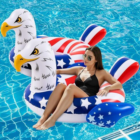 2 Pack American Flag Inflatable Eagle Pool Float-45 Inch 4th of July Large Swim Tube Rings 250th Anniversary Red White & Blue Floating Raft for Summer Lake Beach Pool Party Ride in Saudi Arabia