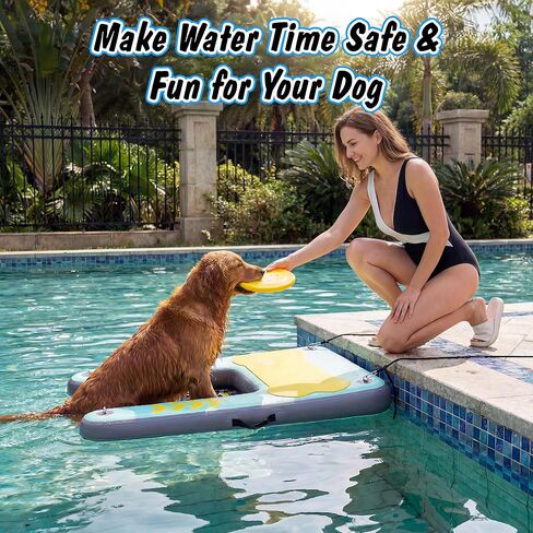Dog Ramp for Pool & Lake, Inflatable Water Platform 60'' x 40'' Floating Dock for Pets Up to 240 lbs, Non-Slip EVA Surface with Ladder, Boat & Dock Access for Swimming and Outdoor Use in Saudi Arabia