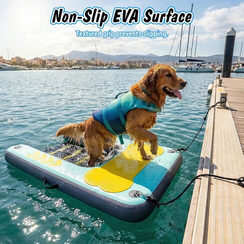 Dog Ramp for Pool & Lake, Inflatable Water Platform 60'' x 40'' Floating Dock for Pets Up to 240 lbs, Non-Slip EVA Surface with Ladder, Boat & Dock Access for Swimming and Outdoor Use in Saudi Arabia