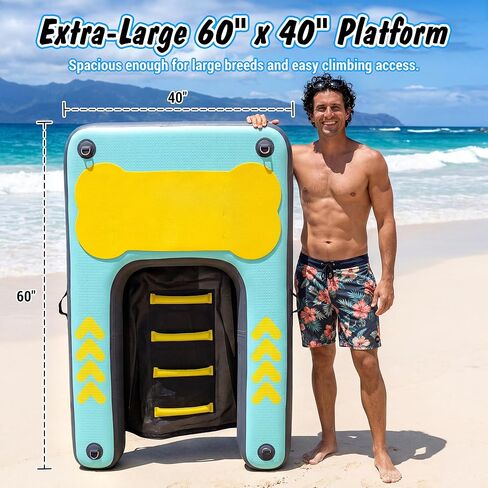 Dog Ramp for Pool & Lake, Inflatable Water Platform 60'' x 40'' Floating Dock for Pets Up to 240 lbs, Non-Slip EVA Surface with Ladder, Boat & Dock Access for Swimming and Outdoor Use in Saudi Arabia