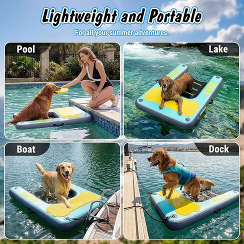 Dog Ramp for Pool & Lake, Inflatable Water Platform 60'' x 40'' Floating Dock for Pets Up to 240 lbs, Non-Slip EVA Surface with Ladder, Boat & Dock Access for Swimming and Outdoor Use in Saudi Arabia