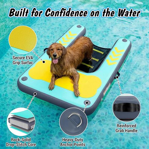 Dog Ramp for Pool & Lake, Inflatable Water Platform 60'' x 40'' Floating Dock for Pets Up to 240 lbs, Non-Slip EVA Surface with Ladder, Boat & Dock Access for Swimming and Outdoor Use in Saudi Arabia