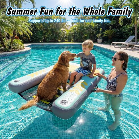 Dog Ramp for Pool & Lake, Inflatable Water Platform 60'' x 40'' Floating Dock for Pets Up to 240 lbs, Non-Slip EVA Surface with Ladder, Boat & Dock Access for Swimming and Outdoor Use in Saudi Arabia