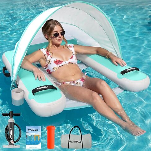 Inflatable Pool Lounger Float, Tanning Pool Chair Float for Adults, 53" L*43" W/ 47" L×39" W Sunchill Floating Chair Dock for Outdoor Lake, River and Beach with Storage Bag in Saudi Arabia