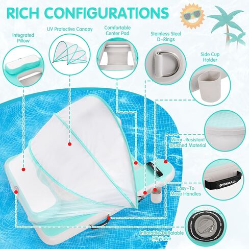 Inflatable Pool Lounger Float, Tanning Pool Chair Float for Adults, 53" L*43" W/ 47" L×39" W Sunchill Floating Chair Dock for Outdoor Lake, River and Beach with Storage Bag in Saudi Arabia