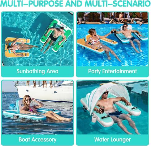 Inflatable Pool Lounger Float, Tanning Pool Chair Float for Adults, 53" L*43" W/ 47" L×39" W Sunchill Floating Chair Dock for Outdoor Lake, River and Beach with Storage Bag in Saudi Arabia