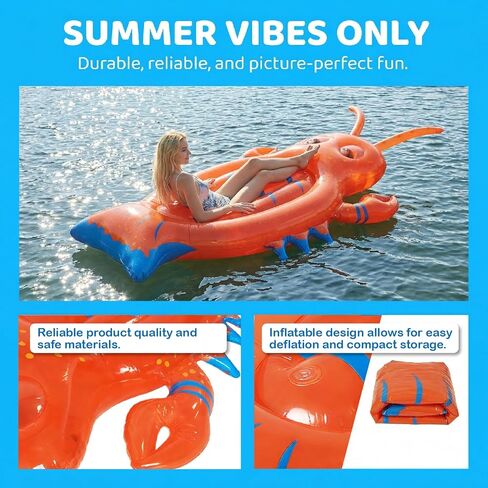 Pool Floats Adult - 63 * 31.5 in Lobster Lounge Ride-On Water Hammock Big Claws Inflatable Lobsters Blow up Pool Float in Saudi Arabia