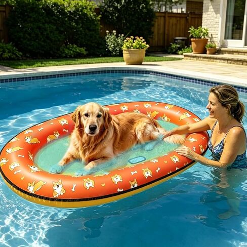 55'' x 35'' Inflatable Dog Pool Float for Small Medium Large Dogs, Scratch Resistant Pet Raft for Lake, River & Pool, Puppy Swimming Float in Saudi Arabia