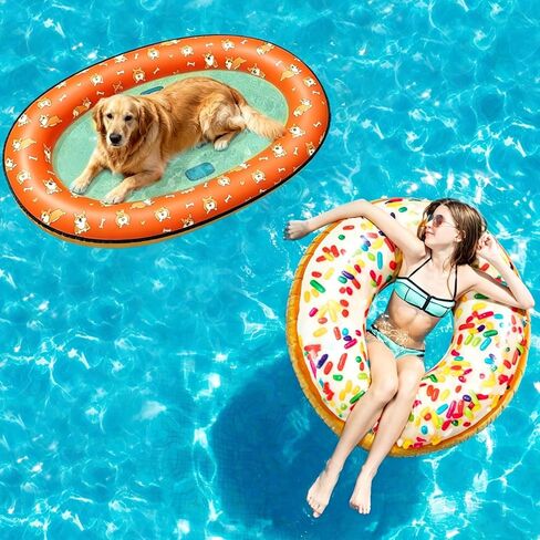 55'' x 35'' Inflatable Dog Pool Float for Small Medium Large Dogs, Scratch Resistant Pet Raft for Lake, River & Pool, Puppy Swimming Float in Saudi Arabia