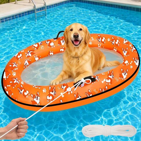 55'' x 35'' Inflatable Dog Pool Float with Rope, Portable Puppy Raft for Pool or Lake, Floating Pet Float for Small Medium Large Dogs, Up to 80 lb in Saudi Arabia