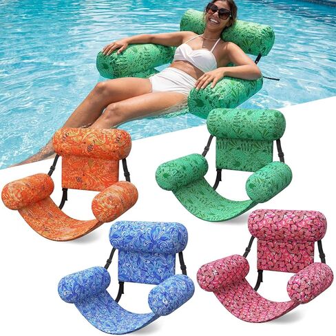 4 Pack Pool Floats Chairs Adult Inflatable Pool Lounge Chairs Aesthetic Adjustable Fabric Water Floating Hammock for Summer Beach Lake Backyard Parties(Turtle Print) in Kuwait