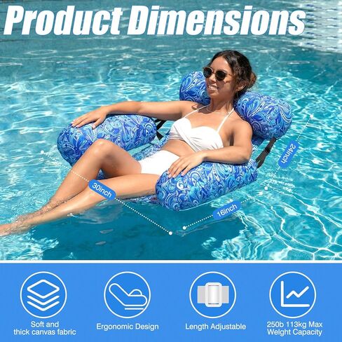 4 Pack Pool Floats Chairs Adult Inflatable Pool Lounge Chairs Aesthetic Adjustable Fabric Water Floating Hammock for Summer Beach Lake Backyard Parties(Turtle Print) in Kuwait