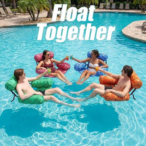 4 Pack Pool Floats Chairs Adult Inflatable Pool Lounge Chairs Aesthetic Adjustable Fabric Water Floating Hammock for Summer Beach Lake Backyard Parties(Turtle Print) in Kuwait