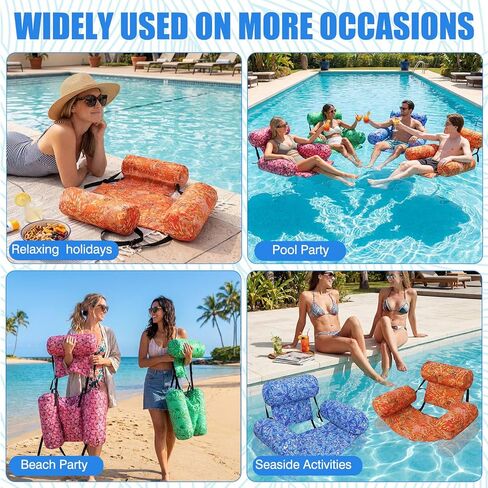 4 Pack Pool Floats Chairs Adult Inflatable Pool Lounge Chairs Aesthetic Adjustable Fabric Water Floating Hammock for Summer Beach Lake Backyard Parties(Turtle Print) in Kuwait