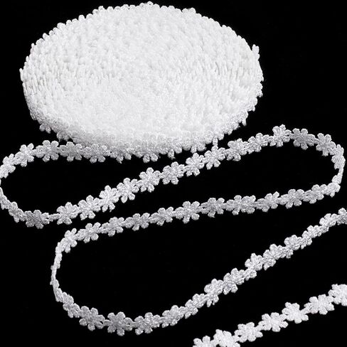 OIIKI 2 Yards White Flower Lace Trim, Floral Embroidered Sewing Ribbon Roll Trim, Vintage Flower Edge Embellishments Supplies for Bouquet Wrapping Christmas Wedding DIY Decoration in Kuwait
