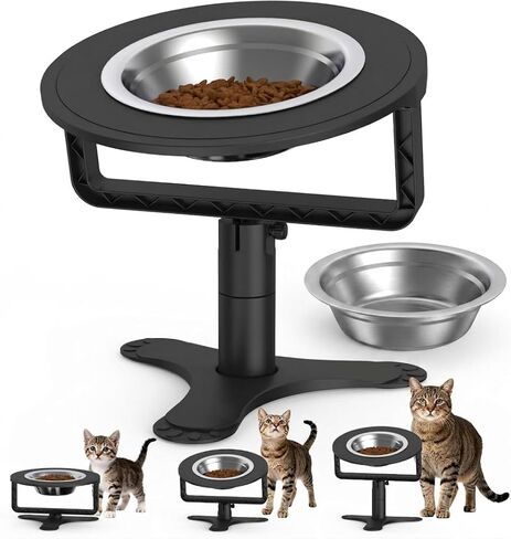 Raised Cat Bowls with Height-Adjustable Stand 15° Tilted Cat Food Bowls Non-Slip Feeder Adjusts to 2.4", 4.02",5.98" with Stainless Steel Bowls Whisker Friendly for Cats and Puppy in Saudi Arabia