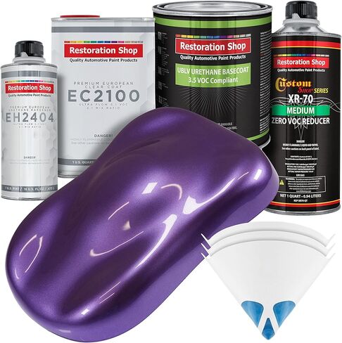 Restoration Shop - Plum Crazy Metallic - Low V.O.C. Urethane Basecoat with European Clearcoat Auto Paint - Complete Quart Paint Color Kit - Automotive Coating in Kuwait