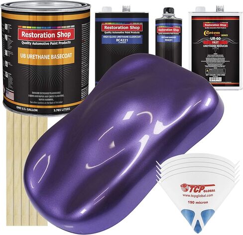 Restoration Shop - Plum Crazy Metallic Urethane Basecoat with Clearcoat Auto Paint - Complete Fast Gallon Paint Kit - Professional High Gloss Automotive, Car, Truck Refinish Coating in Kuwait