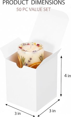 علب هدايا بيضاء صغيرة مقاس 3 × 3 × 4 من Sunnda (50 حزمة) - تصميم منبثق فوري وتجميع سريع - صناديق هدايا طويلة من الورق المقوى القوي لحفلات الزفاف، وحفلات استقبال المولود الجديد، وزخارف عيد الميلاد، وحلوى الماكرون in Kuwait
