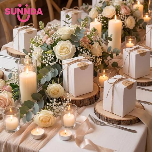 علب هدايا بيضاء صغيرة مقاس 3 × 3 × 4 من Sunnda (50 حزمة) - تصميم منبثق فوري وتجميع سريع - صناديق هدايا طويلة من الورق المقوى القوي لحفلات الزفاف، وحفلات استقبال المولود الجديد، وزخارف عيد الميلاد، وحلوى الماكرون in Kuwait