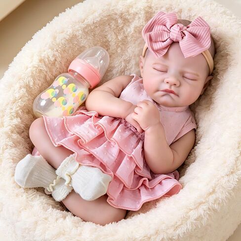 Aori Lifelike Reborn Baby Girl Dolls - Realistic 20-Inch Newborn Doll with Poseable Limbs and Feeding Kit, Weighted Real Life Reborn Baby Doll Gift Set for Seniors, Collectors and Kids 3+ in Saudi Arabia