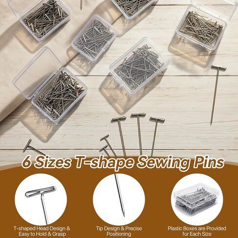 600 Pcs T Pins, Stainless Steel Wig Pin for Wigs, 1.06in 1.26in 1.5in 1.77in 2.01in 2.09in Long Straight Sewing Pins for Quilting Blocking Knitting Craft Modelling and Jewelry Making in Kuwait