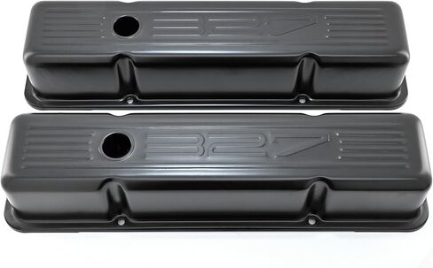 أغطية صمامات فولاذية طويلة - تناسب 1958-1986 Chevy Small Block 283‑305‑327‑350 (شعار "327" مختوم، فتحة واحدة لكل منهما) - لمسة نهائية سوداء in Kuwait