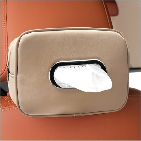 Car Tissue Holder, Leather Backseat Rectangular Tissue Box Cover with Adjustable Strap, Waterproof Napkin Case Hanging Mask Dispenser for Auto Back Seat Headrest Sun Visor (Red) in Kuwait