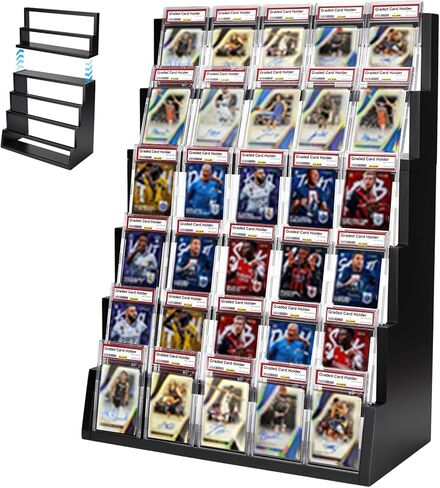 6-Tier Trading Card Display Stand with Top Storage，Wood Detachable Card Display Stand，High Capacity Graded Card Display for Soprts Card Collection & Show in Saudi Arabia