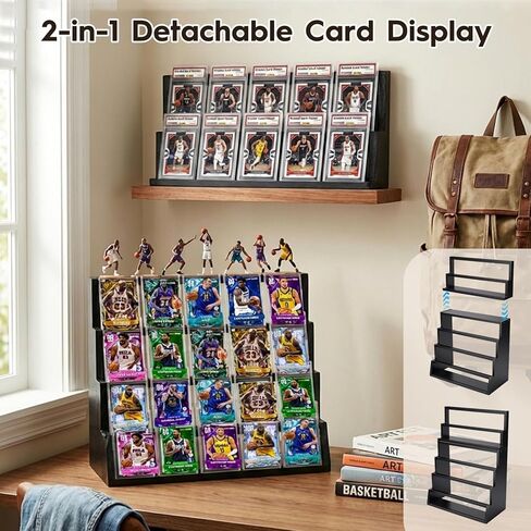 6-Tier Trading Card Display Stand with Top Storage，Wood Detachable Card Display Stand，High Capacity Graded Card Display for Soprts Card Collection & Show in Saudi Arabia