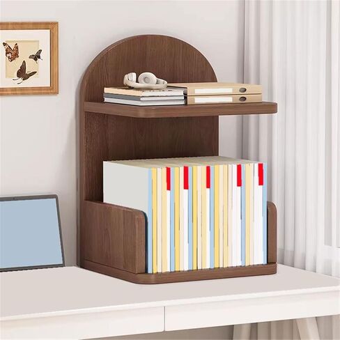 Bookshelf Double Layer Bookshelf Home Office Desk Wooden Organizer Shelf for Living Room Home Office in Saudi Arabia