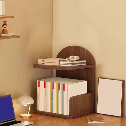 Bookshelf Double Layer Bookshelf Home Office Desk Wooden Organizer Shelf for Living Room Home Office in Saudi Arabia