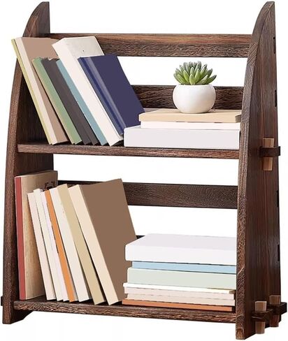 Bookshelf Floor-Standing Retro Simple Wooden Bookshelf Home Two Layers Shelf Organizer for Living Room Home Office in Kuwait